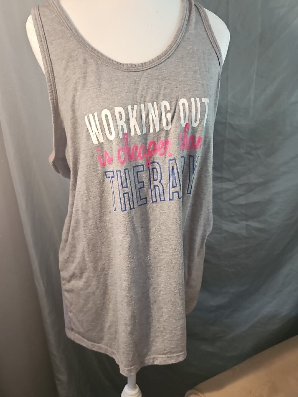 Athletic Works Gray Racerback Tank with Pink & Blue Graphic - Picture 3 of 4